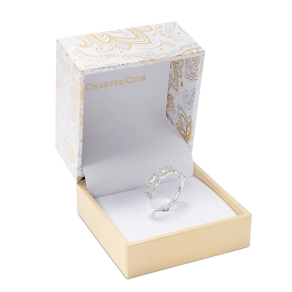 Charter Club Fine Silver Plate Pavé Open Heart Ring - Picture 2 of 2